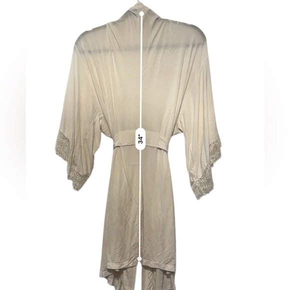 Eberjey modal stretch lace trim robe ivory S - Picture 5 of 6